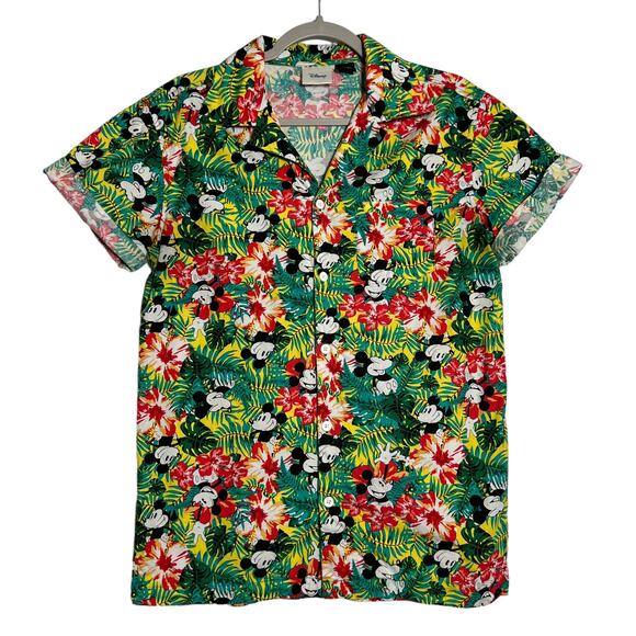 Disney Other - Disney Mickey Mouse Tropical Button Up Shirt Size S Floral Hawaiian Short Sleeve